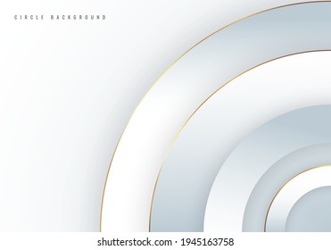 Abstract background 3D white circles overlapping layered with golden border line. Luxury style. Vector illustration