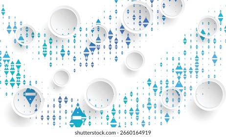 Abstract background with 3D white circles and geometric blue gradient shapes. Ideal for tech, business, and modern digital presentations.
