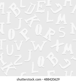  Abstract background with 3D white letters. Seamless doodle alphabet. Vector illustration