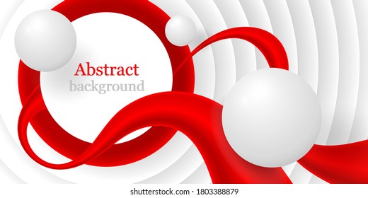 Abstract background 3D. White wallpaper with realistic spheres. Vector illustration with balls. Cover template. Horizontal banner.