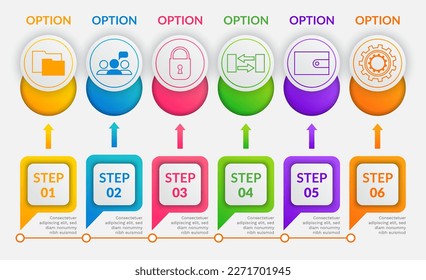 Abstract background with 6 steps, parts, options, processes, infographic template. Banner with infographic editions. Vector business graphic information with marketing icons and design elements