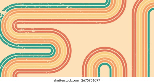 Fondo Abstractas con gradiente de color de los años 70. Fondo decorado con Formas geométricas retro y divertido. Ilustración vectorial hippie de Antiguas para interiores, decoraciones, Anuncios, cubiertas y tarjetas. Volumen 3
