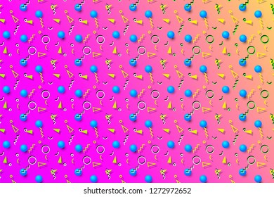 Abstract background with 80s memphis style pattern and vibrant psychedelic colors