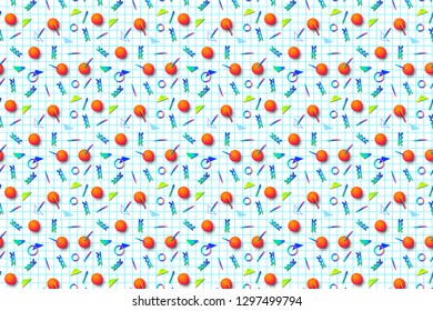 Abstract background with 80s memphis style pattern and vibrant psychedelic colors