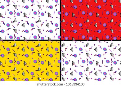 Abstract background with 80s memphis style pattern and vibrant psychedelic colors