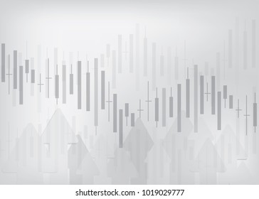 Abstract background about finance stock market. Candlestick chart , Arrow symbol show up the power to make graph trends on gradient gray background. Vector illustration. Copy space