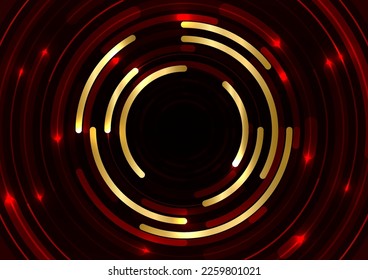 Abstract background. Abstact red light circle len motion gold line center background. vector illustration.