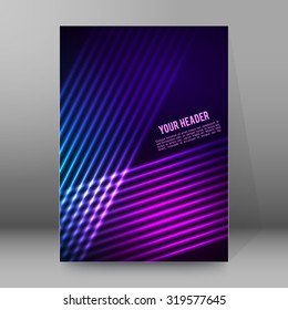 Abstract background advertising brochure design elements. Futuristic style glow neon disco club, night party for elegant flyer. Vector illustration EPS 10 for layout page newsletters, vertical banner