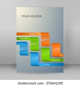 Abstract background advertising brochure design elements. Glowing light wave lines graphic form for elegant flyer. Vector illustration EPS 10 for booklet layout page, leaflet template, vertical banner