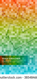 Abstract background advertising brochure design elements. Glowing light mosaic graphic form for elegant flyer. Vector illustration EPS 10 for booklet layout page, leaflet template, vertical banner