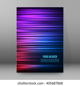 Abstract background advertising brochure design elements. Futuristic style glow neon disco club, night party for elegant flyer. Vector illustration EPS 10 for layout page newsletters, vertical banner