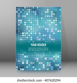 Abstract background advertising brochure design elements. Glowing light mosaic graphic form for elegant flyer. Vector illustration EPS 10 for booklet layout page, leaflet template, vertical banner