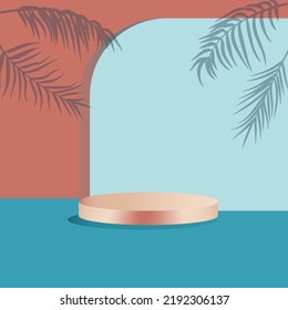 abstract background advertising mockup vector 3d rendering with podium and minimal stage vector arch and palm branches product abstract background 3d rendering of abstract stage form product