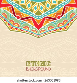 Abstract background with African ornament. Copy space. Template for greeting card, invitation or poster with ethnic pattern. Vector file is EPS8. 