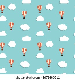 Abstract Background with Air Balloon and Clouds Seamless Pattern. Vector Illustration EPS10