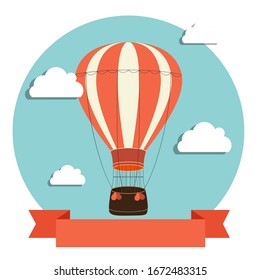 Abstract Background with Air Balloon and Clouds. Vector Illustration EPS10