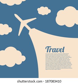 Abstract background with airplane and clouds. Vector illustration