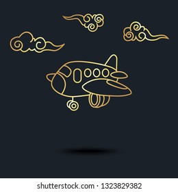 abstract background for Airplane and clouds,gold color,vector illustrations