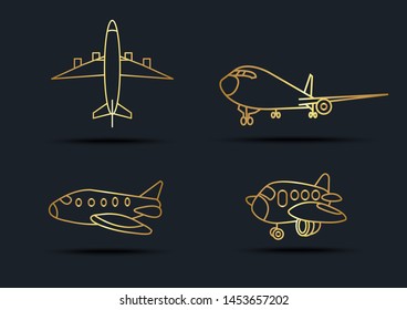 Abstract background of Airplane sets,transportation,Gold color,vector illustrations