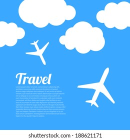 Abstract background with airplanes and clouds. Vector illustration