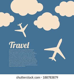 Abstract background with airplanes and clouds. Vector illustration