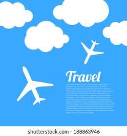 Abstract background with airplanes and clouds. Vector illustration