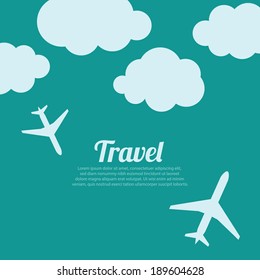Abstract background with airplanes and clouds. Vector illustration