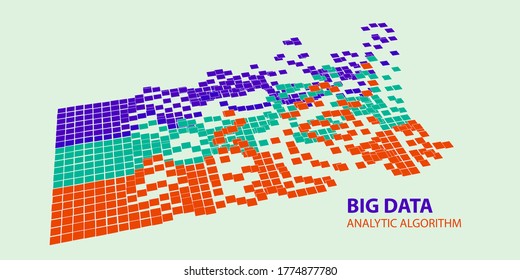 Abstract background algorithm analyzing color rectangles data. Machine learning. Analysis of Information. Minimalistic infographics. Big data. Banner  science or technology. 