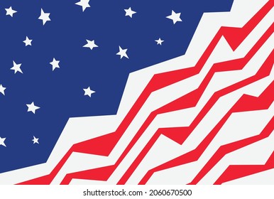 Fondo abstracto con tema de la bandera estadounidense con línea de zigzag con mordaza y cierto patrón de estrellas
