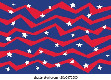 Fondo abstracto con tema de la bandera estadounidense con línea de zigzag con mordaza y cierto patrón de estrellas