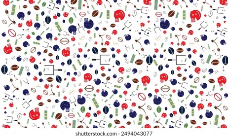 El fondo abstracto con los temas del fútbol americano contiene los iconos del casco y de la bola fijados los Elementos gráficos , convenientes para el Fondo de pantalla americano del fútbol, el deporte del símbolo, el icono del deporte, el doodle