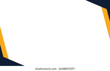 Abstract background with angled navy blue corners and orange edge accents on a white backdrop. Perfect for use in banners, business designs, presentation slides, or digital templates.