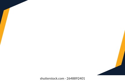 Abstract background with angled navy blue corners and orange edge accents on a white backdrop. Perfect for use in banners, business designs, presentation slides, or digital templates.
