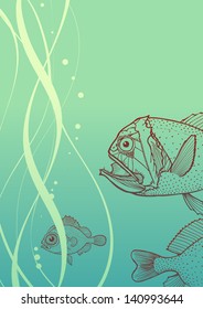 Abstract background with angry fishes, vector