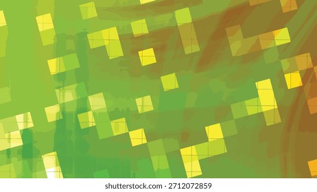 Fondo Abstractas con cuadrados animados y líneas fluidas en tonos de verde y amarillo, abstractos Twirl Blink Square, Imagen de Regalías de valores.