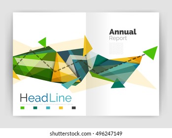 Plantilla de informe anual de antecedentes abstractos, portada del folleto comercial de diseño de triángulo geométrico