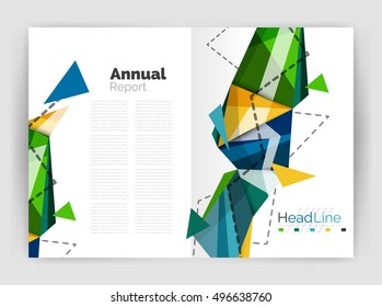 Plantilla de informe anual de antecedentes abstractos, portada del folleto comercial de diseño de triángulo geométrico