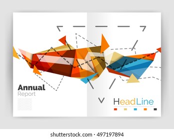 Abstract background annual report template, geometric triangle design business brochure cover