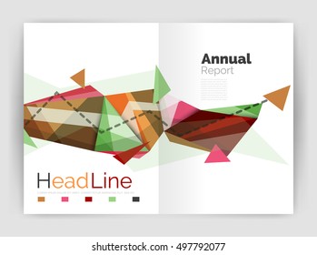 Plantilla de informe anual de antecedentes abstractos, portada del folleto comercial de diseño de triángulo geométrico