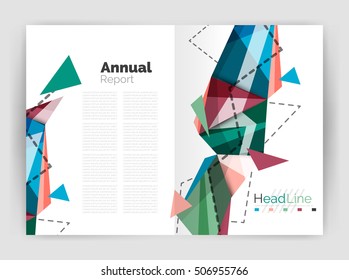 Plantilla de informe anual de antecedentes abstractos, portada del folleto comercial de diseño de triángulo geométrico