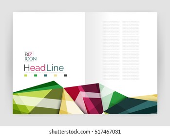 Plantilla de informe anual de antecedentes abstractos, portada del folleto comercial de diseño de triángulo geométrico
