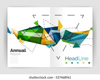 Abstract background annual report template, geometric triangle design business brochure cover