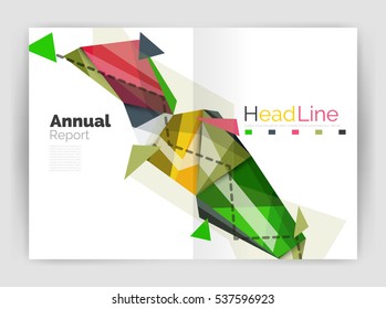 Abstract background annual report template, geometric triangle design business brochure cover