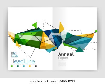Abstract background annual report template, geometric triangle design business brochure cover