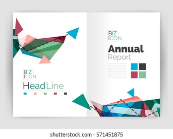 Plantilla de informe anual de antecedentes abstractos, portada del folleto comercial de diseño de triángulo geométrico