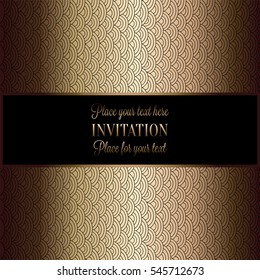 Abstract background with antique, luxury black and gold vintage frame, victorian banner, damask floral wallpaper ornaments, invitation card, baroque style booklet, fashion pattern, template for design