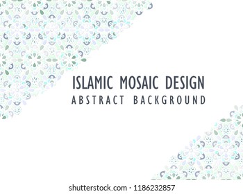 Abstract background in Arabian style. Islamic mosaic design. Arabic girih design background for Ramadan Kareem. Islamic ornamental colorful detail of mosaic. Greeting card for Ramadan.