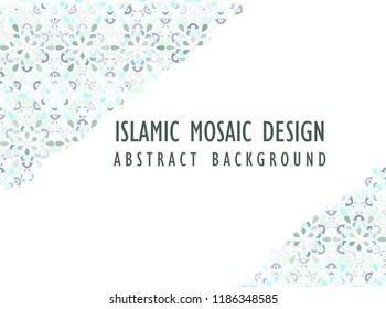 Abstract background in Arabian style. Islamic mosaic design. Arabic girih design background for Ramadan Kareem. Islamic ornamental colorful detail of mosaic. Greeting card for Ramadan.