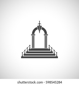 Abstract background - arch silhouette. Arch icon. Shield and sword.