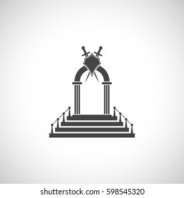 Abstract background - arch silhouette. Arch icon. Shield and sword.